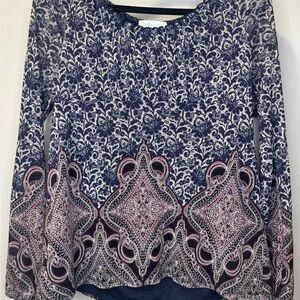 Chic Women's Floral Blouse in Navy and Lavender